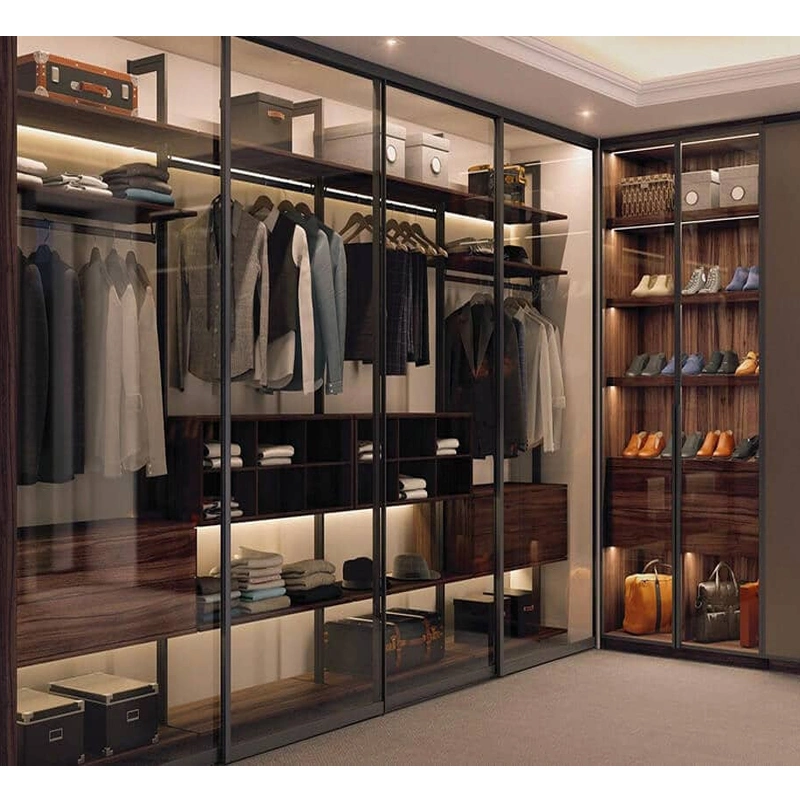 Customize Aluminum Metal Glass Walk in Clothe Luxury Hotel Furniture Bedroom Wardrobe