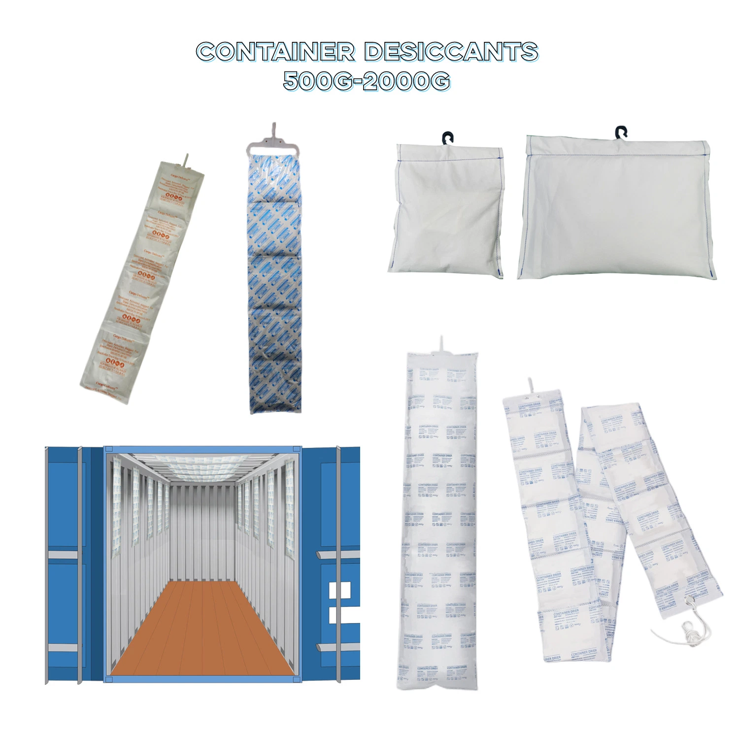 1.4kg Strip Shape Double-Layer Anti-Leakage Calcium Chloride Desiccant for Hanging Onto Container Roof