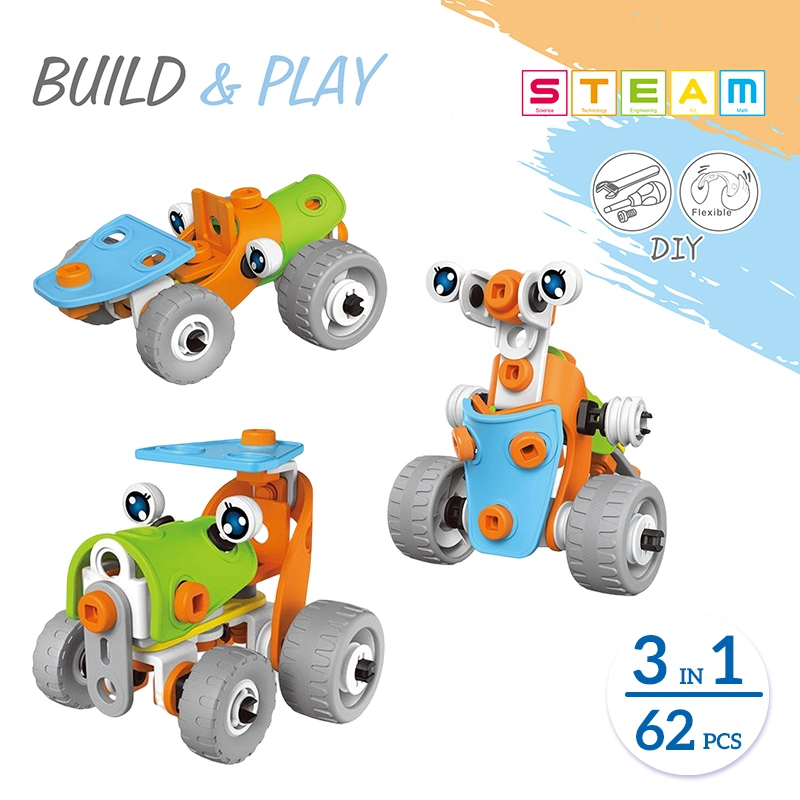 62PCS Kind Bildung 3-in-1 DIY Montage 3D Fahrzeug Puzzle-Modell Spielzeug Stem Intellectual Plastic Building Block Spielen Spielzeug Kit für Kinder