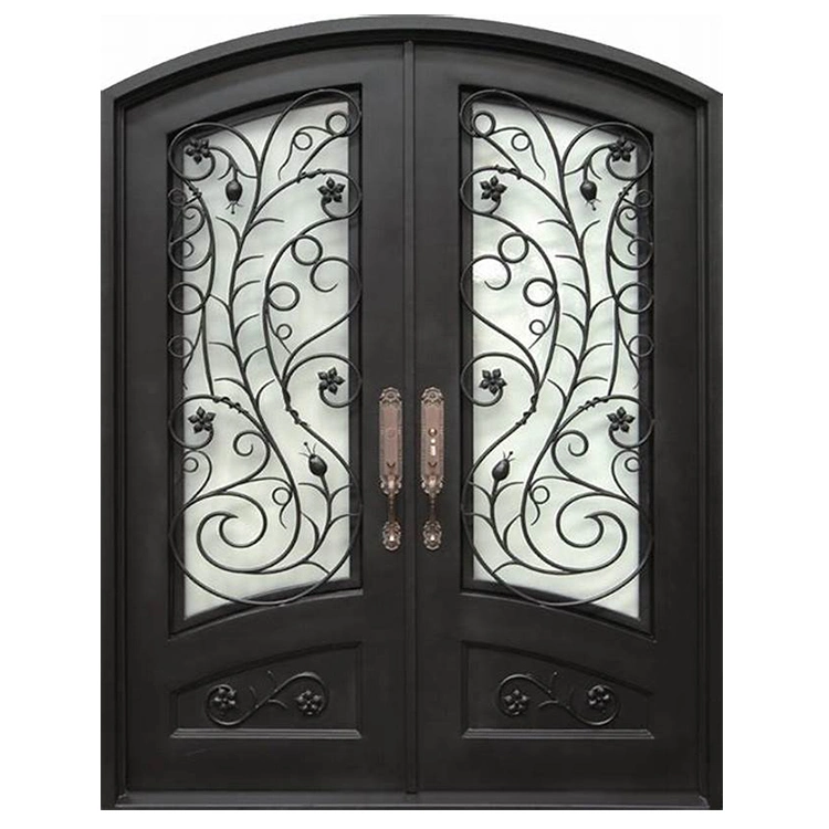 China Design Custom Residential Exterior Security Entry Double Swing Metal Wrought Iron Doors