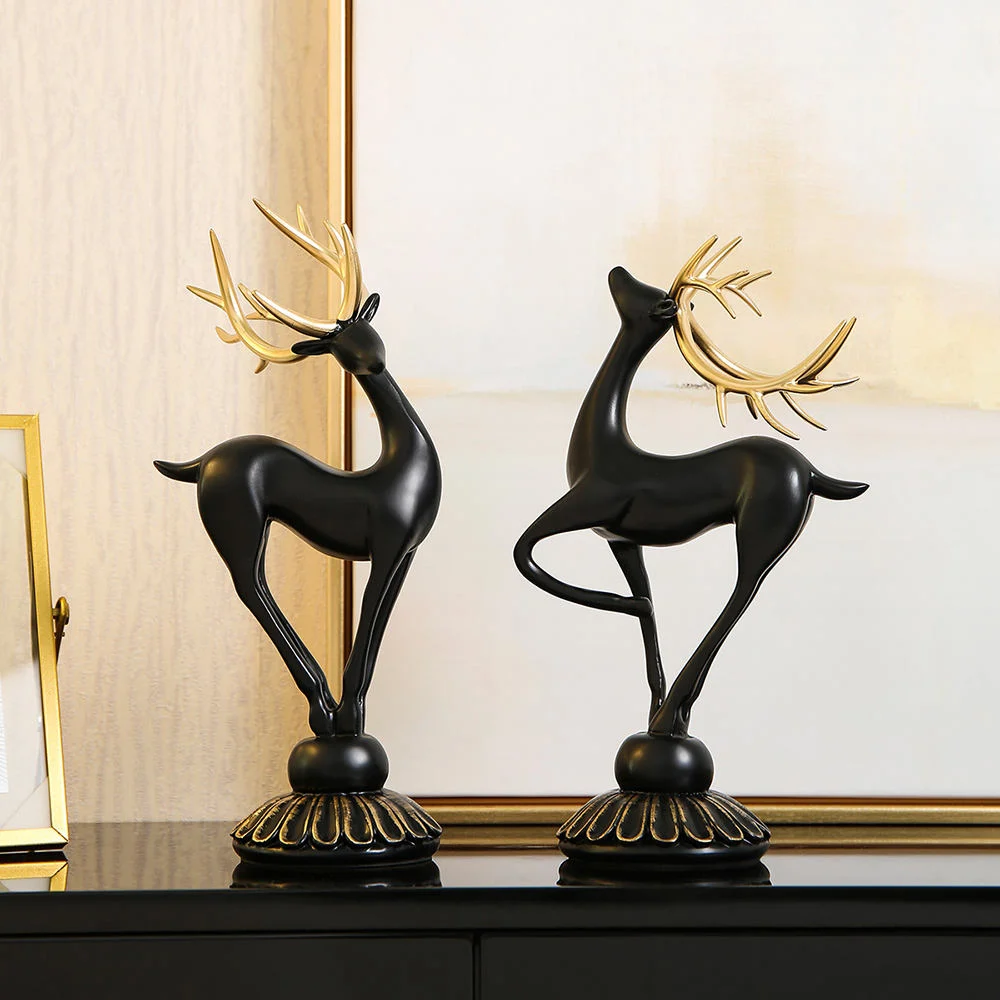 Europe Crystal Ball Deer Statue Accessories Crafts Sculpture Modern Desktop Ornaments