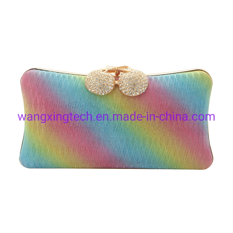 Wholesale Gradient Rainbow Color Evening Bag Women's Lock Metal Dinner Party Bag One Shoulder Cosmetic Handbag