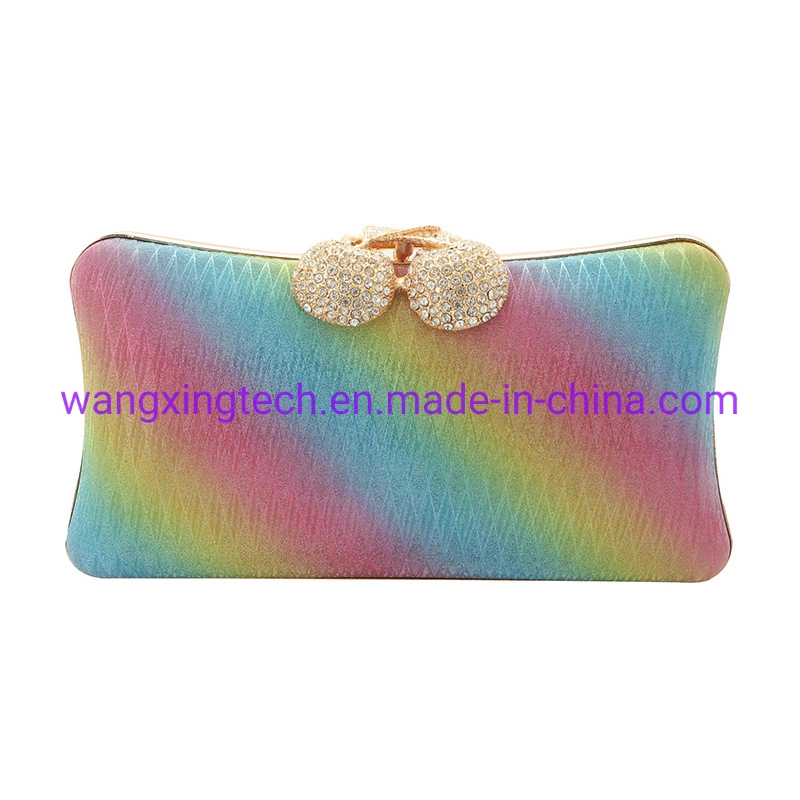 Wholesale/Supplier Gradient Rainbow Color Evening Bag Women's Lock Metal Dinner Party Bag One Shoulder Cosmetic Handbag