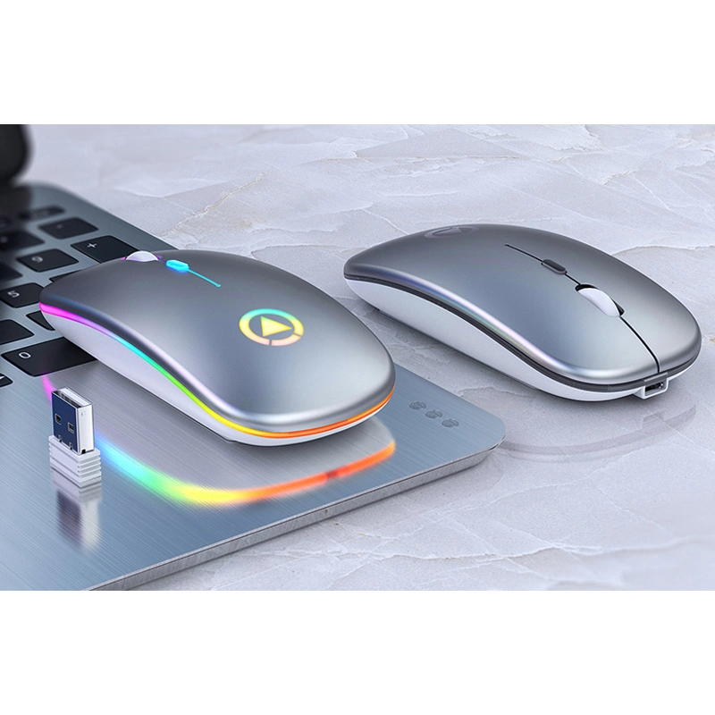 New Ultra-Thin Mini A2 Wireless Mouse Silent Mute Rechargeable LED Colorful Lights Computer Mouse