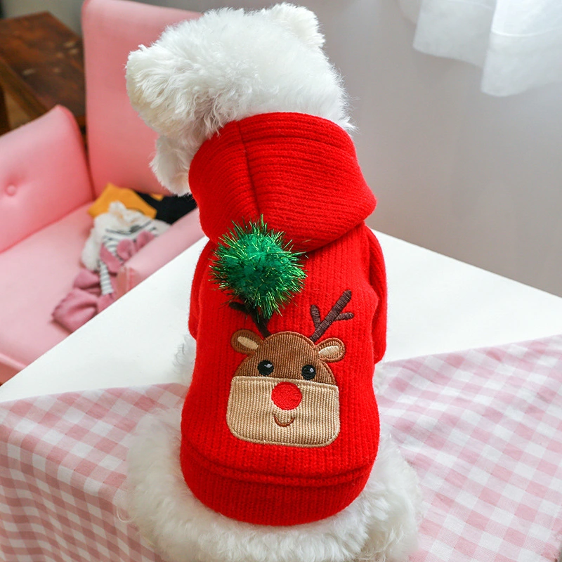 Pet Clothes Autumn and Winter New Products Warm Christmas New Year Festive Christmas Elk Couple Dress Skirt Hoodie