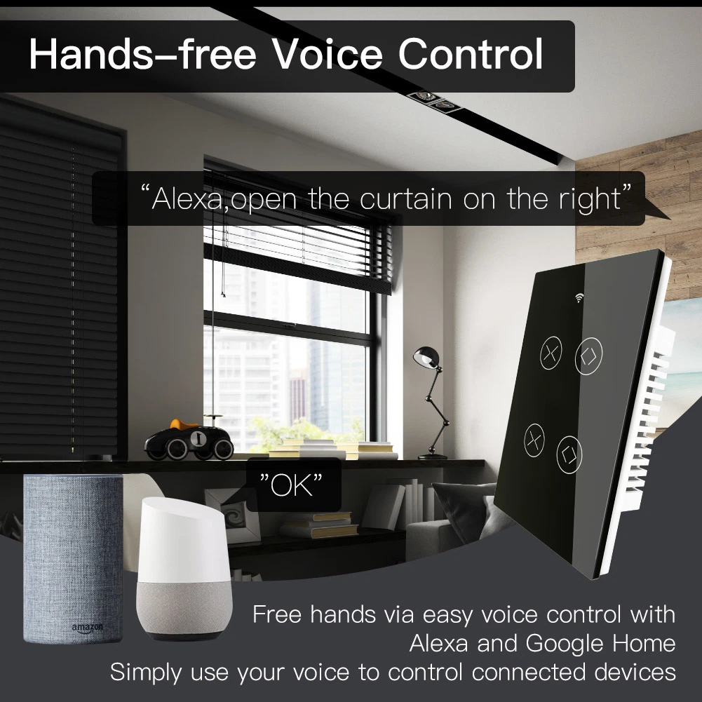 2 Gang WiFi RF Smart Curtain Switch Double Accessories Wireless Remote Control Electric Roller Blinds Shutter Track Tuya Smart Life Alexa Acho Google Home