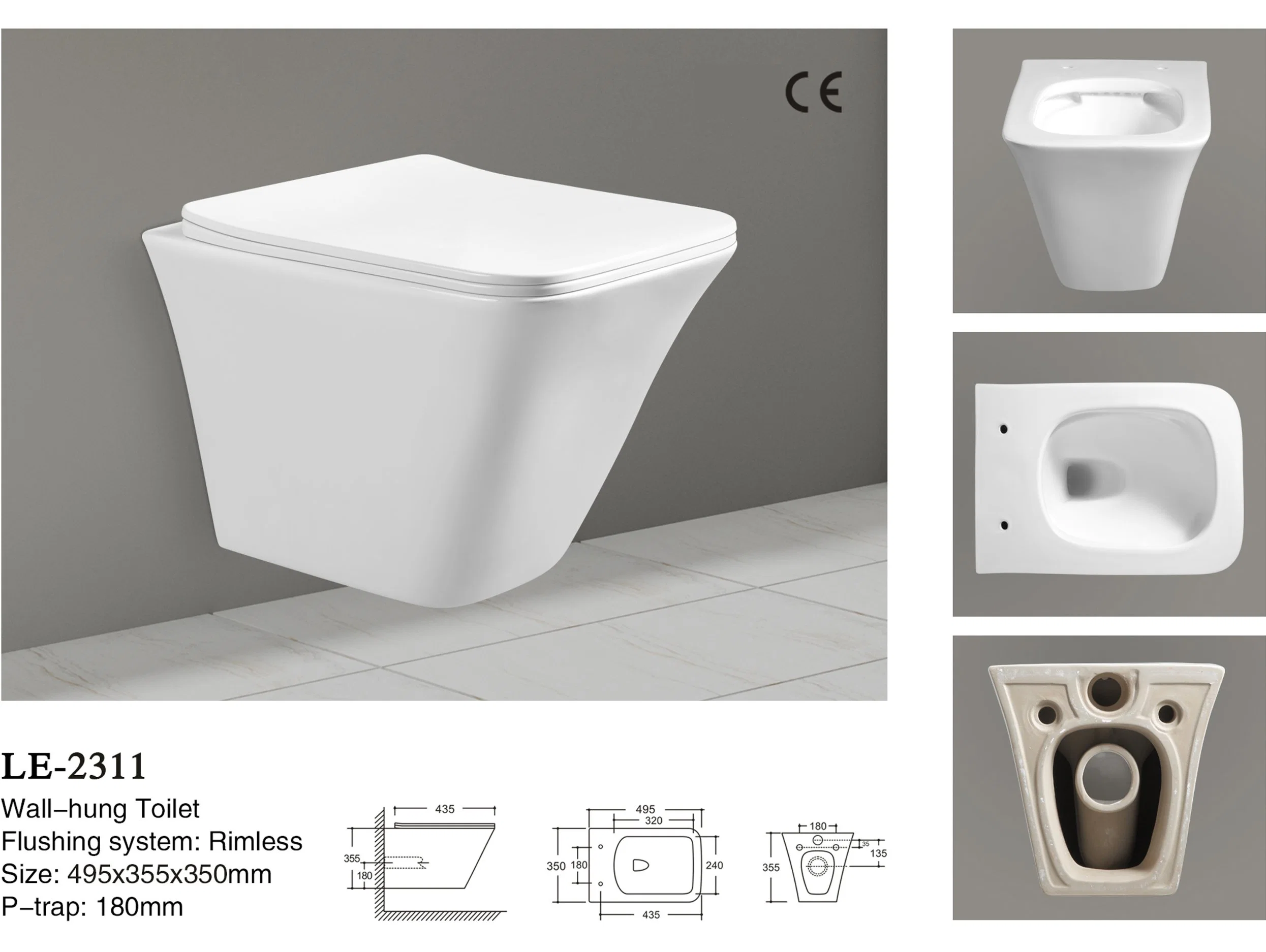 High Cost-Effective Back to Wall Space Saving P-Trap Ceramic Bathroom Toilet