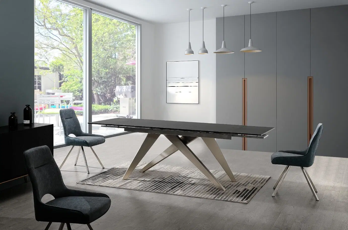 Glass with Imported Ceramic Extendable Dining Table