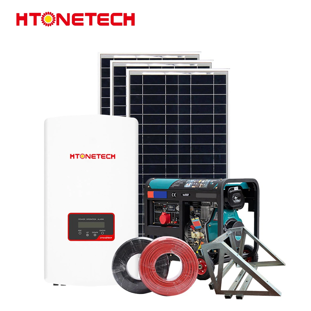 Htonetech Monocrystalline Solar Panels 100 Fabricación de Inverter para Solar y. Wind China Heavy Duty Solar Power System con Super Silent Generador diésel 8KVA