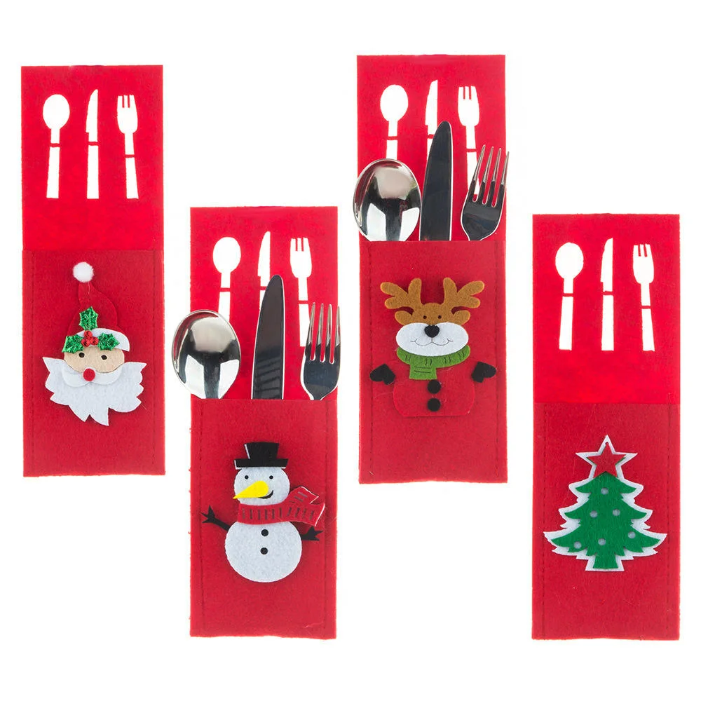 Felt Cartoon Knife and Fork Cutlery Bag Placemat for Christmas Table Decoration