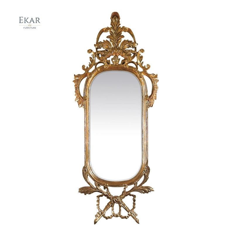 Italian Style Vintage Luxury Antique Big Size Amber Gold Decorative Mirror Entrance Mirror with Wood Carved Frame