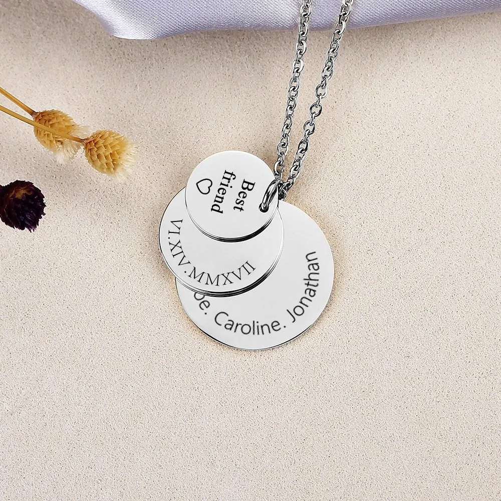 Three Discs Personalized Necklace Engraved Photo Christmas Custom Promotion Gift