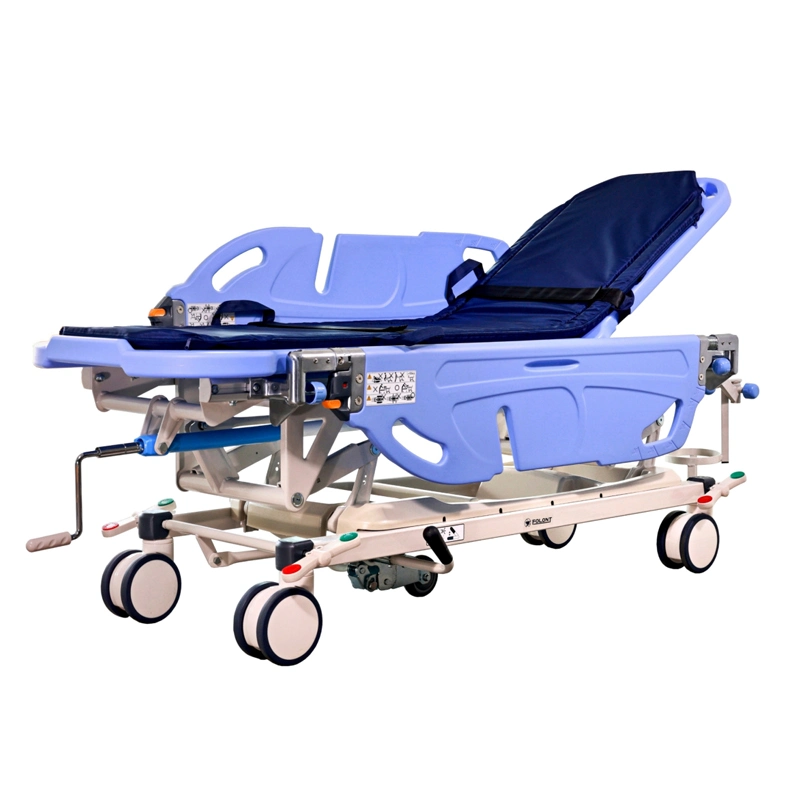 Faible prix plié Mecan approuvé ce lit d'urgence de l'hôpital en ambulance électrique Chariot brancard