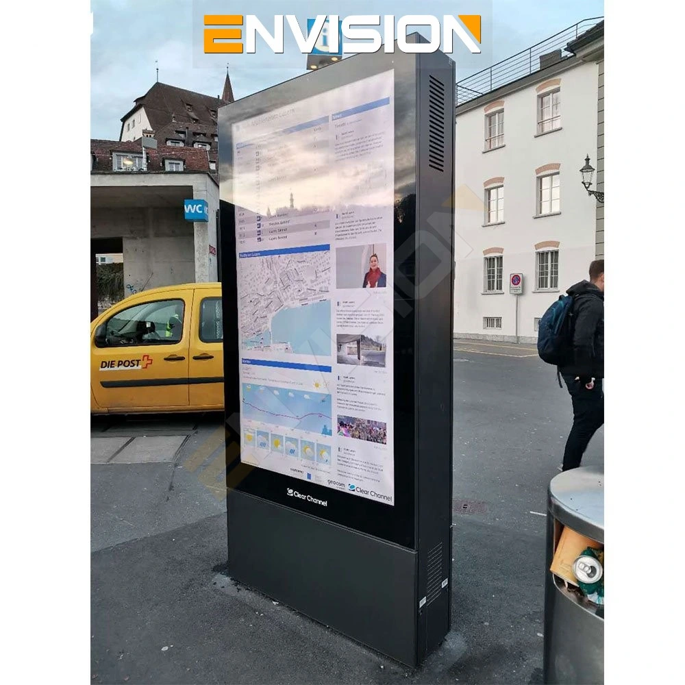 55" 65" 75" Bus Stop Station Shelter IP65 Sunlight Readable High Brightness 2500 Nits Outdoor LCD Digital Signage Display