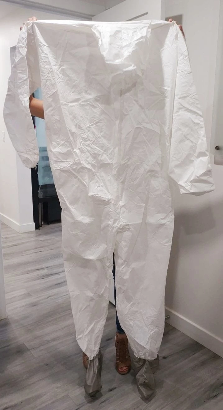 Unisex baratos encapuchados Tyvek blanco monos Protectores desechables desechables Dupon EPI el papel de plástico desechable, mono mono de la seguridad de la pintura pintores