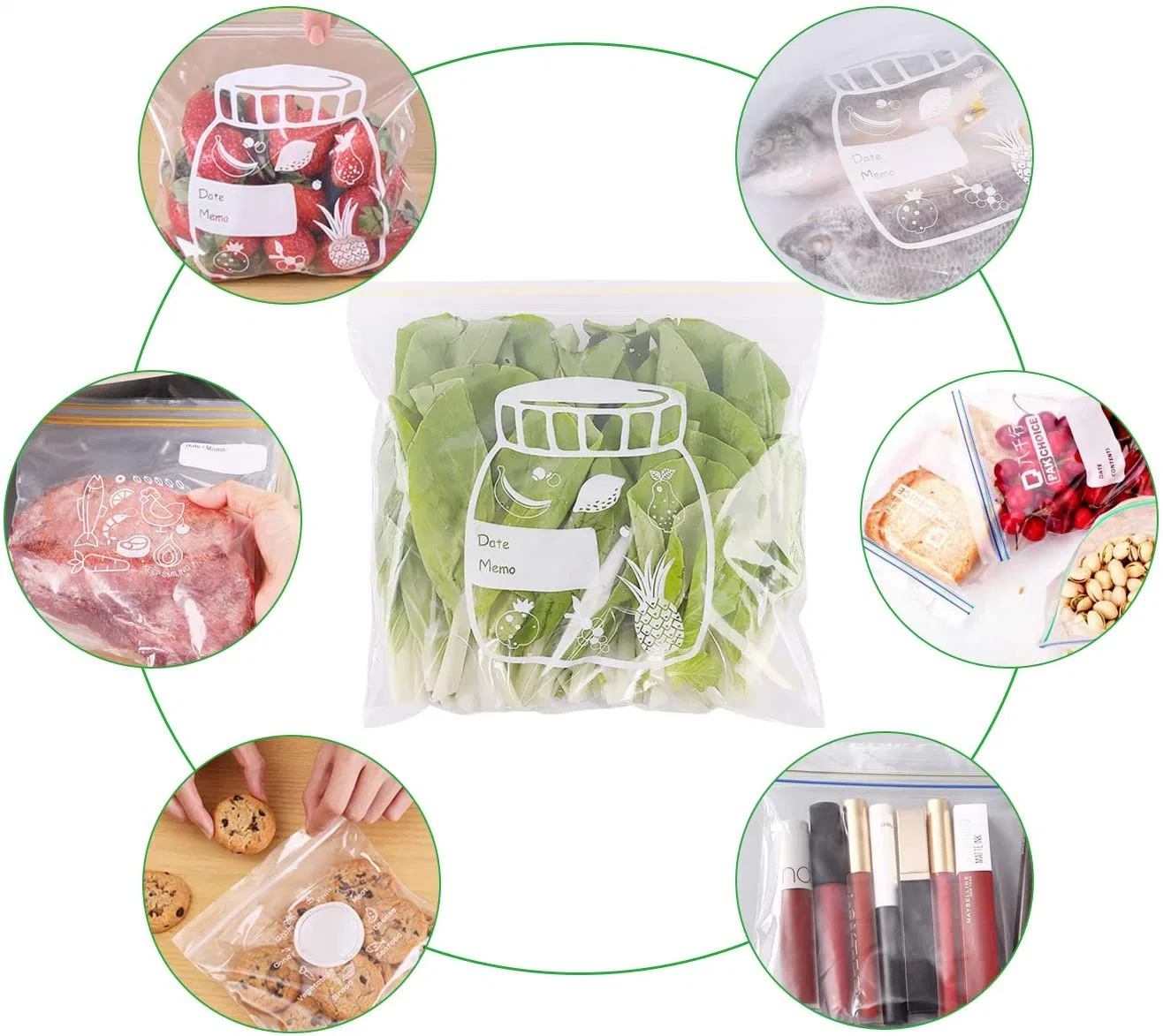 Zipper Gripseal Plastic Food Storage Bag Packing with Printing Panel