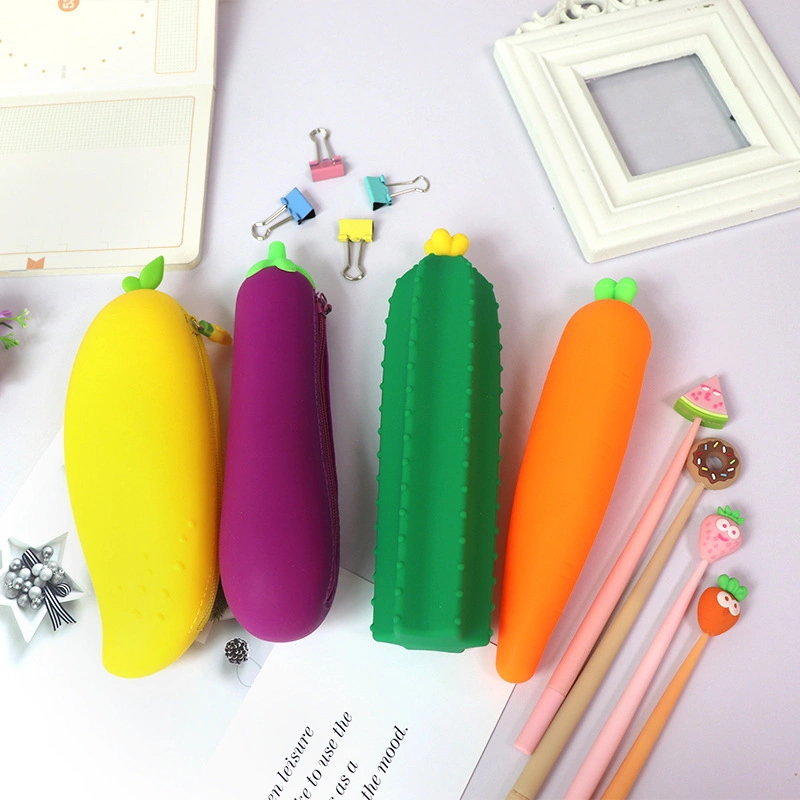 Cartoon Custom Logo Student Silicone Fruit Vegetable Pencil Bag Pen Case