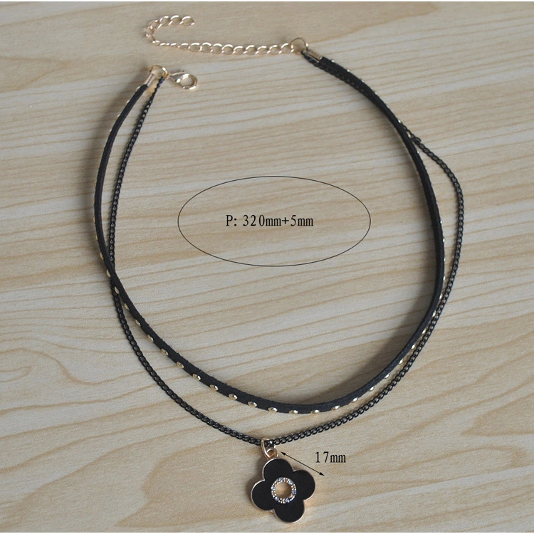 New Pukn Fashion Double Layers Jewelry Leather Chain with Stylish Pendant Choker Necklace