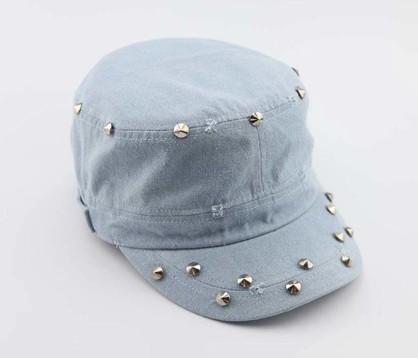 Boné de basebol Washed Denim Flat Top Metal Buttons