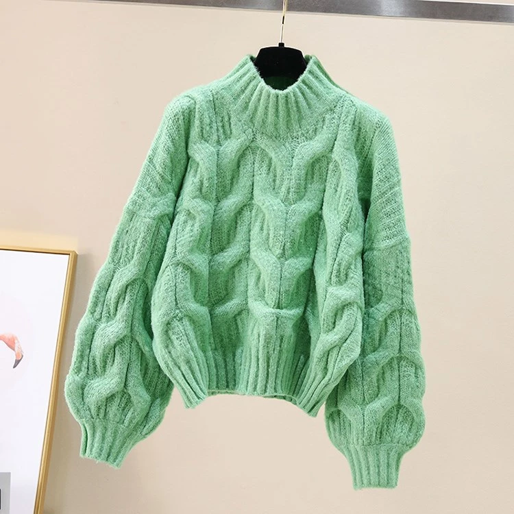 Women Turtleneck Sweater Long Sleeved Knitted Pullover Sweater