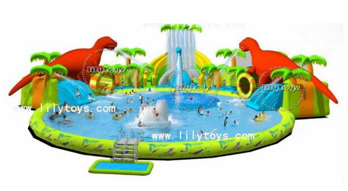 Verdadeiro tema de dinossauro inflável Water Park, Marcação divertido playground para crianças