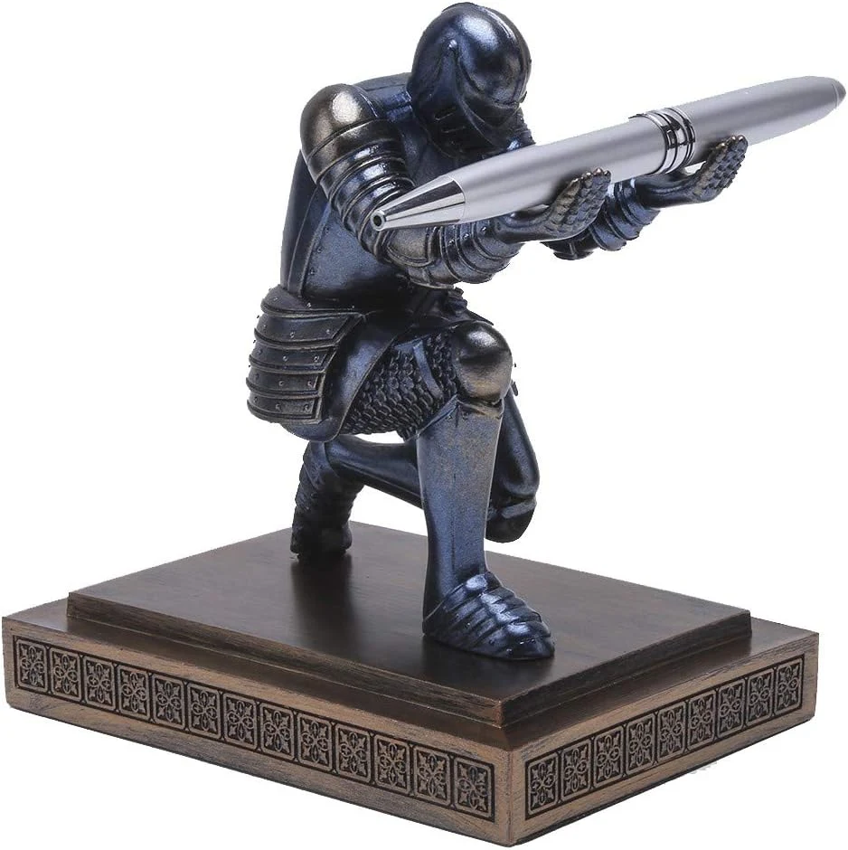 Unique Resin Knight Pen Pencil Holder Desk Decoration for Office