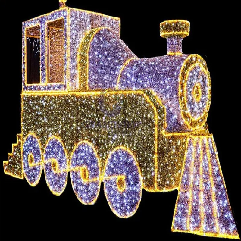 Outdoor Commercial Park Street Decoration Customized LED Train Motif Christmas Landscape Giant Christmas Light