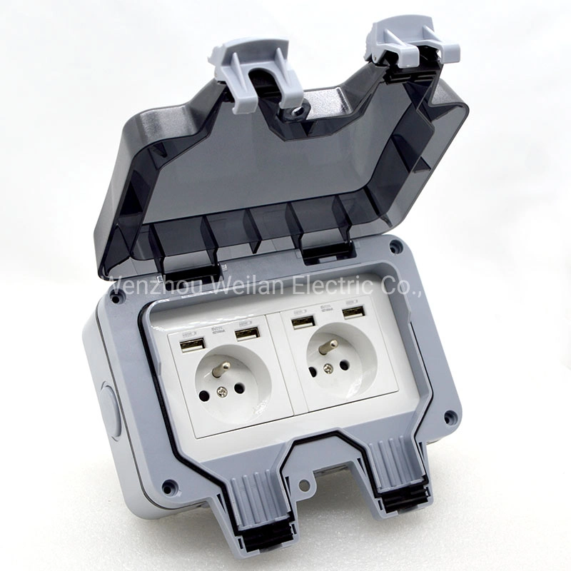 Hot Sale New Outdoor Waterproof USB Socket Wall Plug EU Standard German Style 250V 16A Power Supply Wholesale