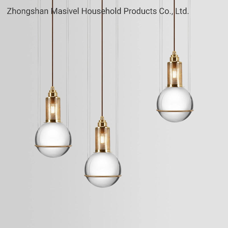 Masivel Kristall Transparent Ball Anhänger Licht Dekoration Gold LED Dining Lampe
