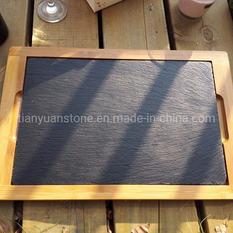 Rectangular Large Black Slate Stone Bamboo Cheese Board