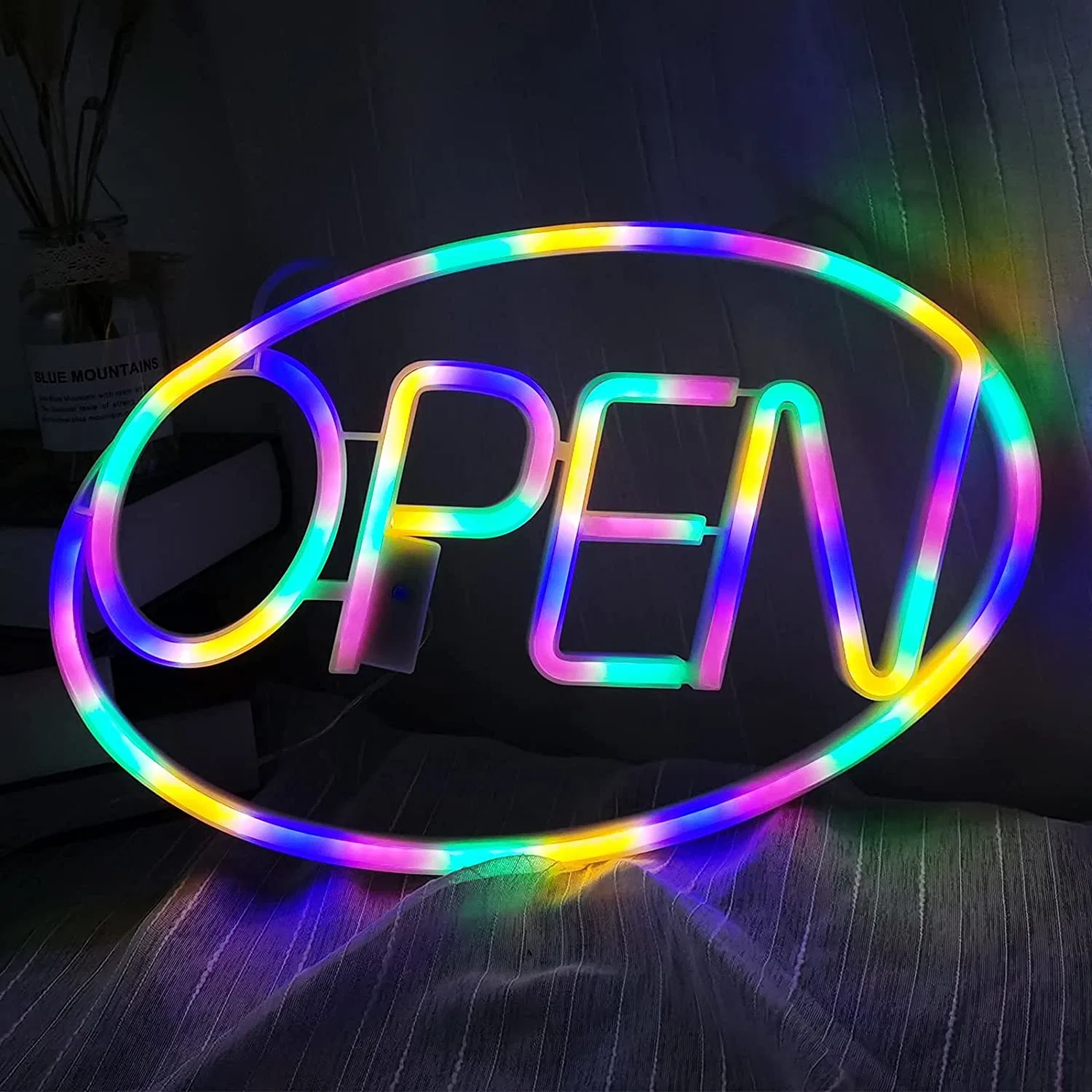 Goldmore 5 Open Neon LED Sign Light for Business Window 8 LED Lighting Modesbattery USB Powered with Remote Control Adjustable