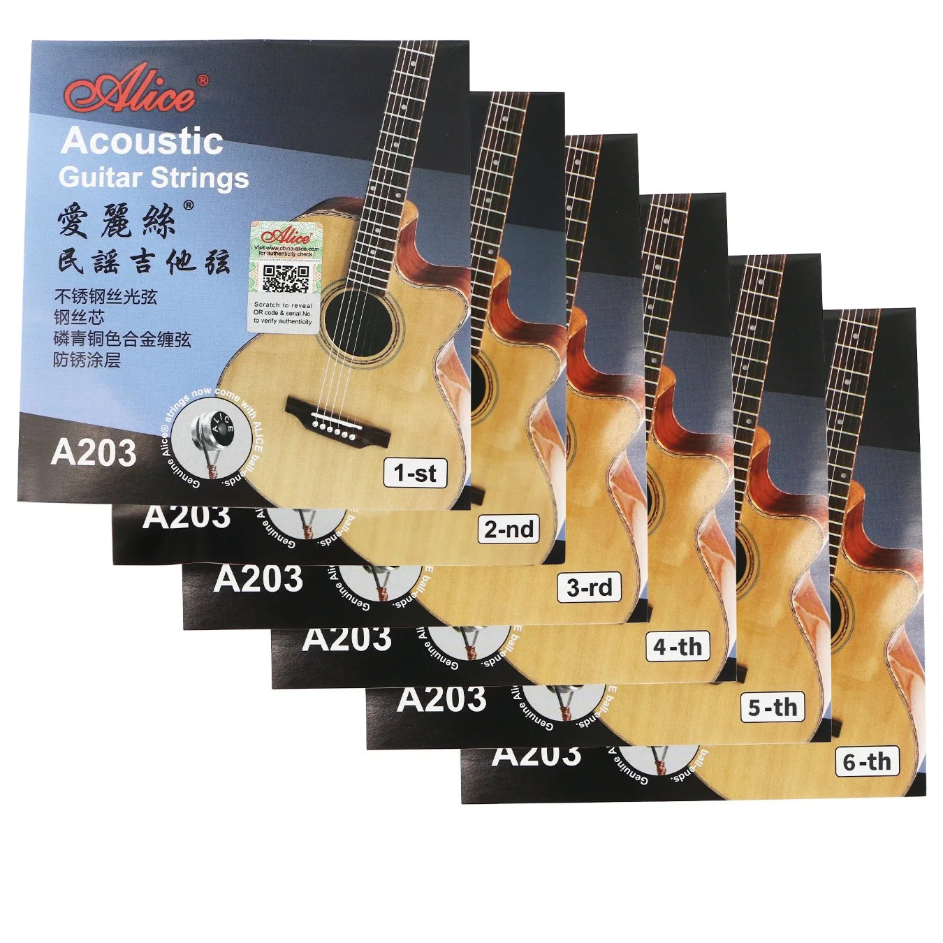 Hot Sale String Musical Instrument Accessories Chinese Alice 6 Strings Steel Acoustic Guitar String