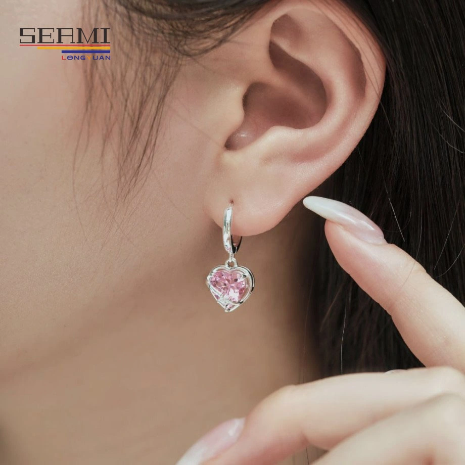 S925 Plata Heart-Shaped Zircon aretes en rosa