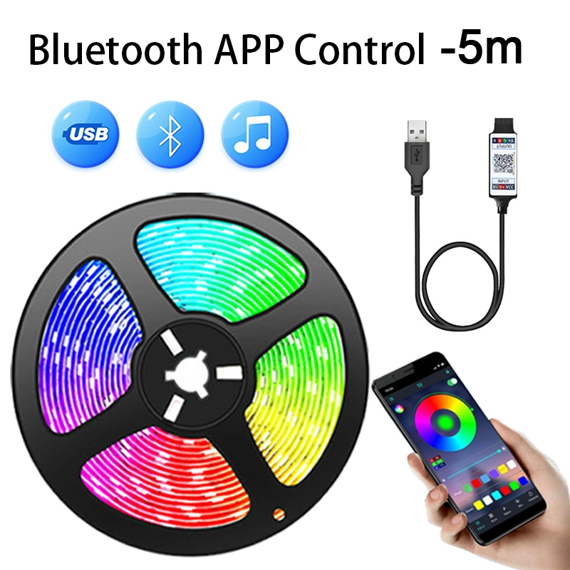 Factory RGB Bluetooth Control 5V USB LED Tape Flexible Ribbon LED Strip Light for TV Backlight Decoration