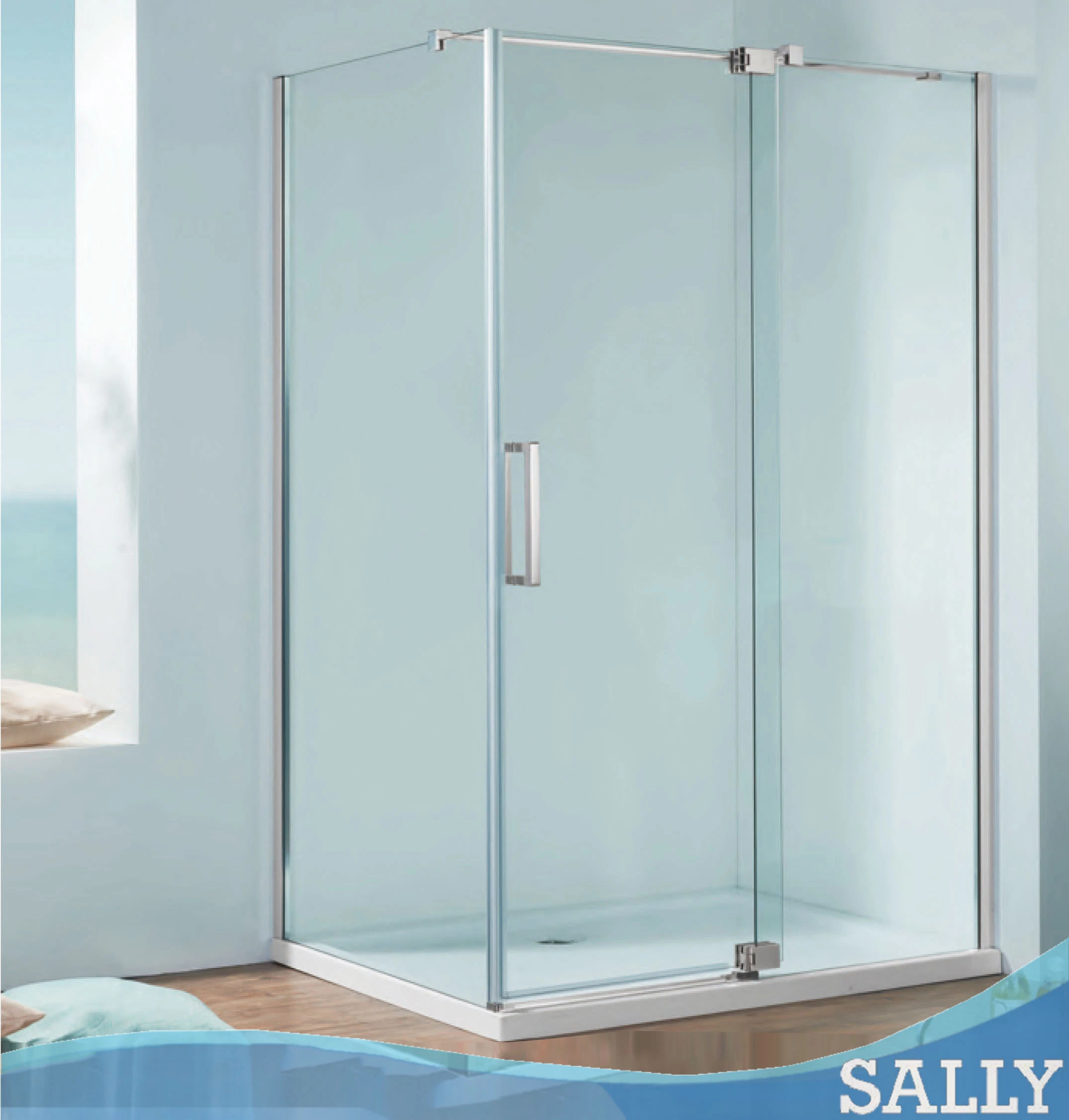 Sally Bathroom Polished Chrome 48X76 8mm Tempered Glass Hinge Shower Enclosure Shower Door with Side Panel