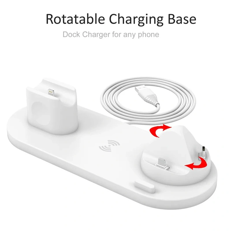 10W Qi 6 in 1 Wireless Fast Charger Docking Station for Smart Phone/Apple Watch/Airpods