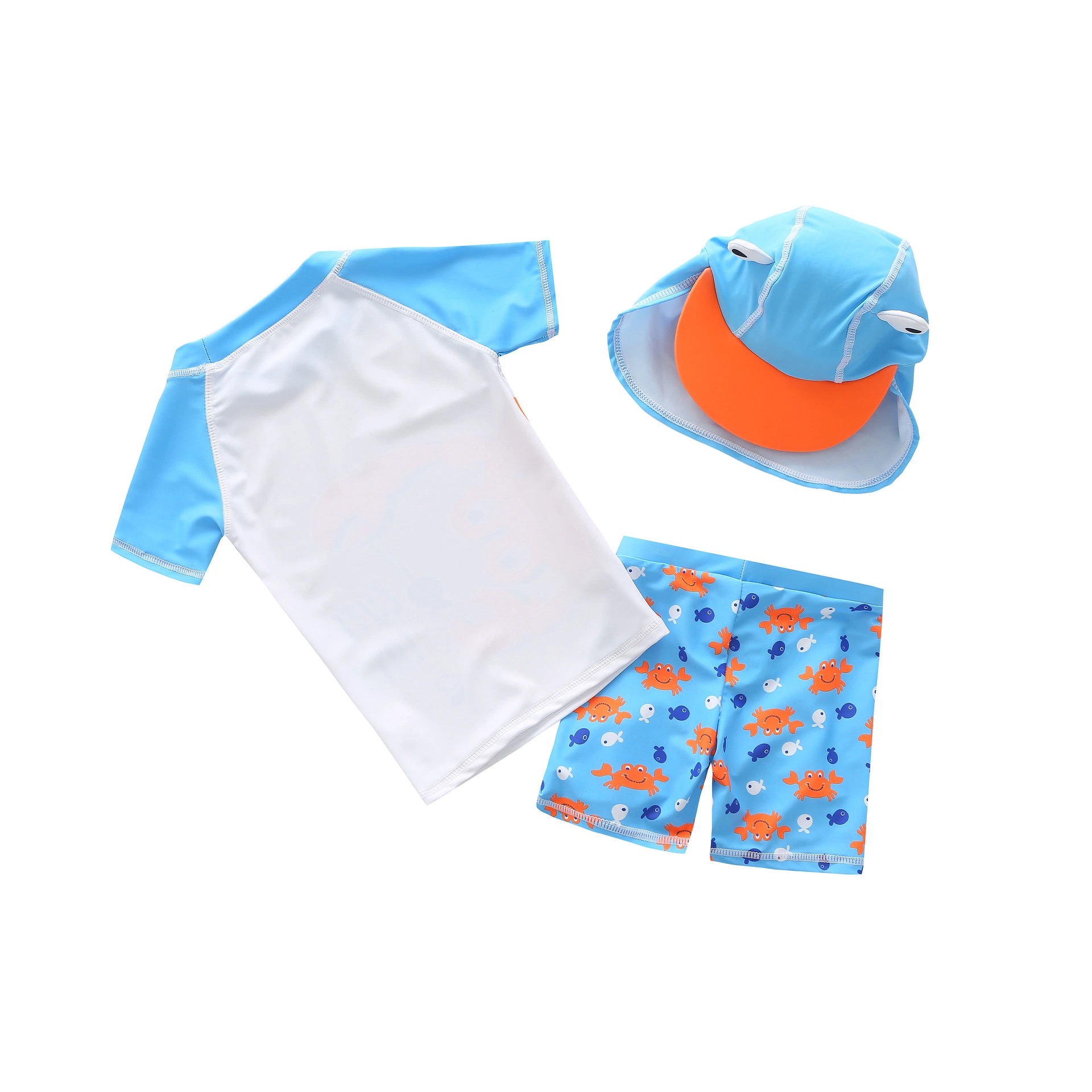 Shorts High-End meninos dois pedaços Swimsuit Parque Bonitinha Cartoon Caranguejo manga curta roupa de banho Boy Sports calções de 2-8 anos