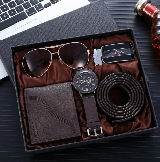Promotional Exquisite Wallet Belt Watch Brown Corporate Gift Set