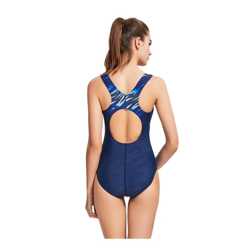 100% Polyester Panel Open Back Hollowed out Removable Chest Pad Swimwear for Lady