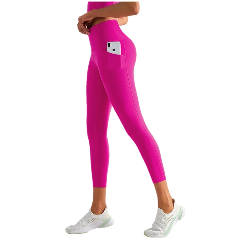 Entrenamiento de bolsillo apretado pantalones de yoga de cintura alta para mujer Leggings ejercicio Gimnasio levantamiento de cadera Fitness Deporte correr a prueba de sentadillas