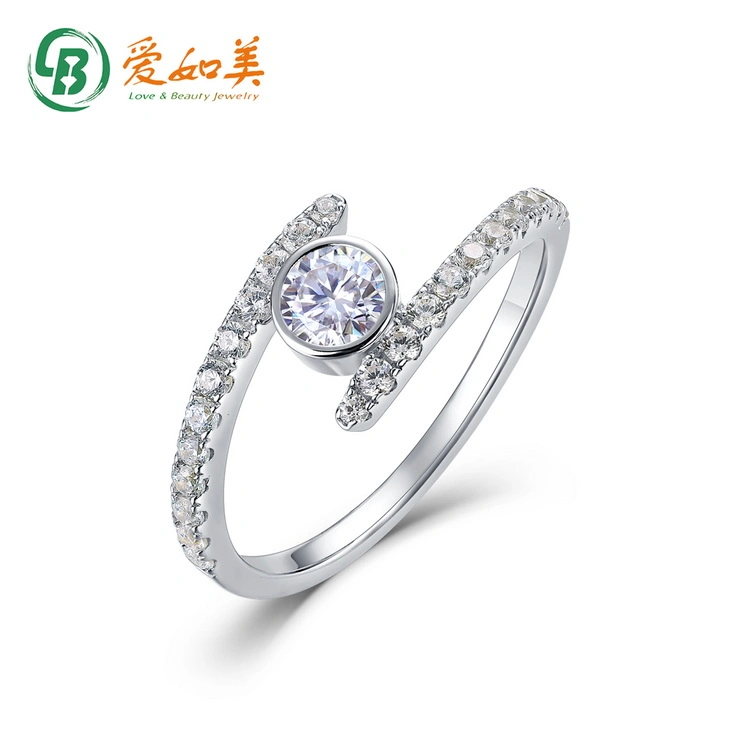 Fashion Wholesale White Gold Plated 925 Sterling Silver D Color Moissanite Diamond Ring Women Accessories Custom Handmade Jewelry with Gra Certificate