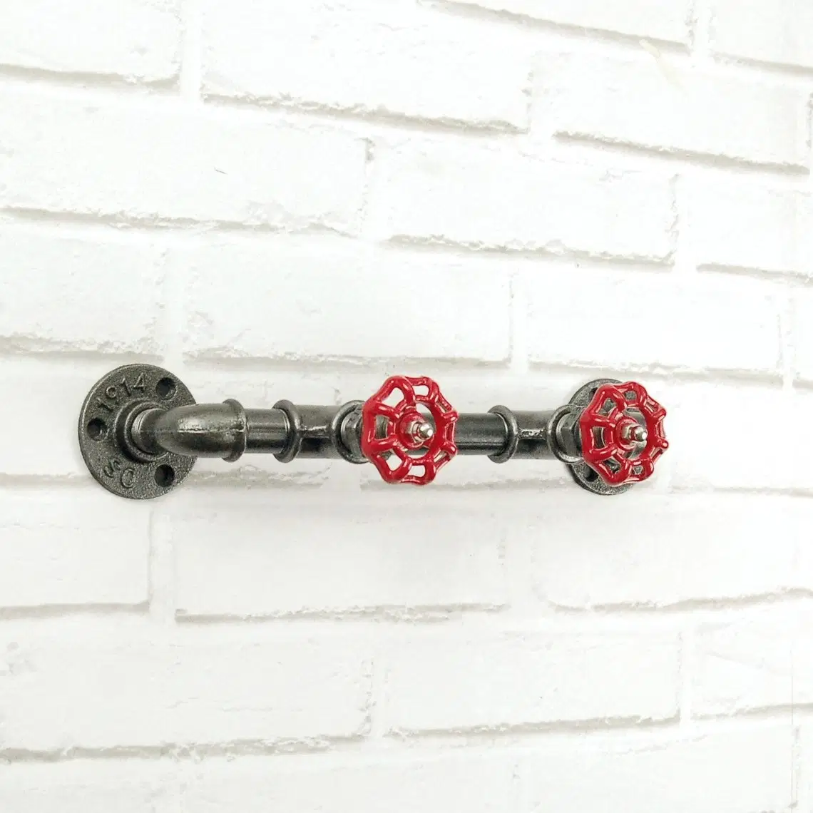 Coat Rack, Cast Iron Hook with 2 Red Handwheels