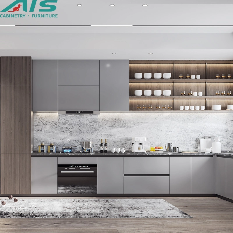 AIS Morden China Classic Design Ready Made Furniture Set Brown Plywood Wood Cupboards Kitchen Cabinets for Small Apartment