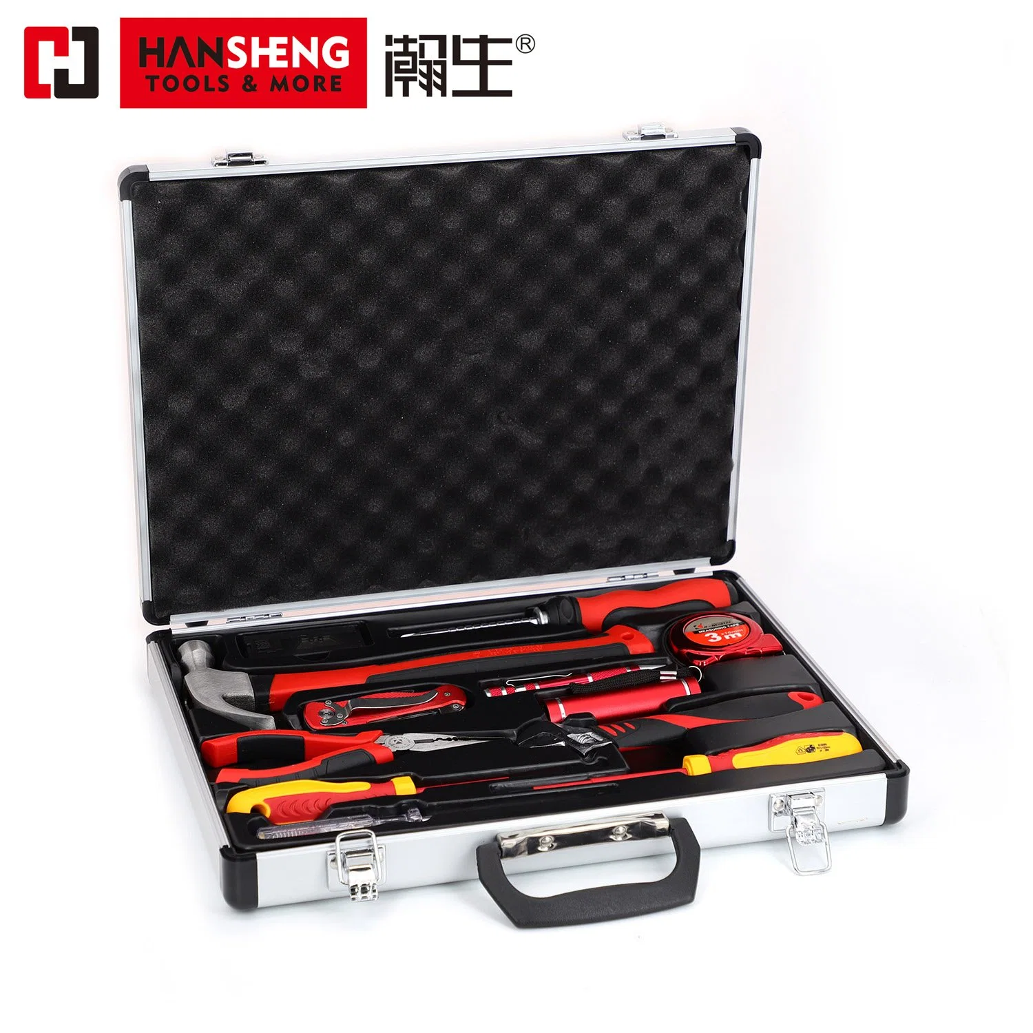 12 Set, Professional, Household Set Tools, Plastic Toolbox, Combination, Made of Carbon Steel, CRV, Polish, Pliers, Wire Clamp, Hammer, Wrench, Snips