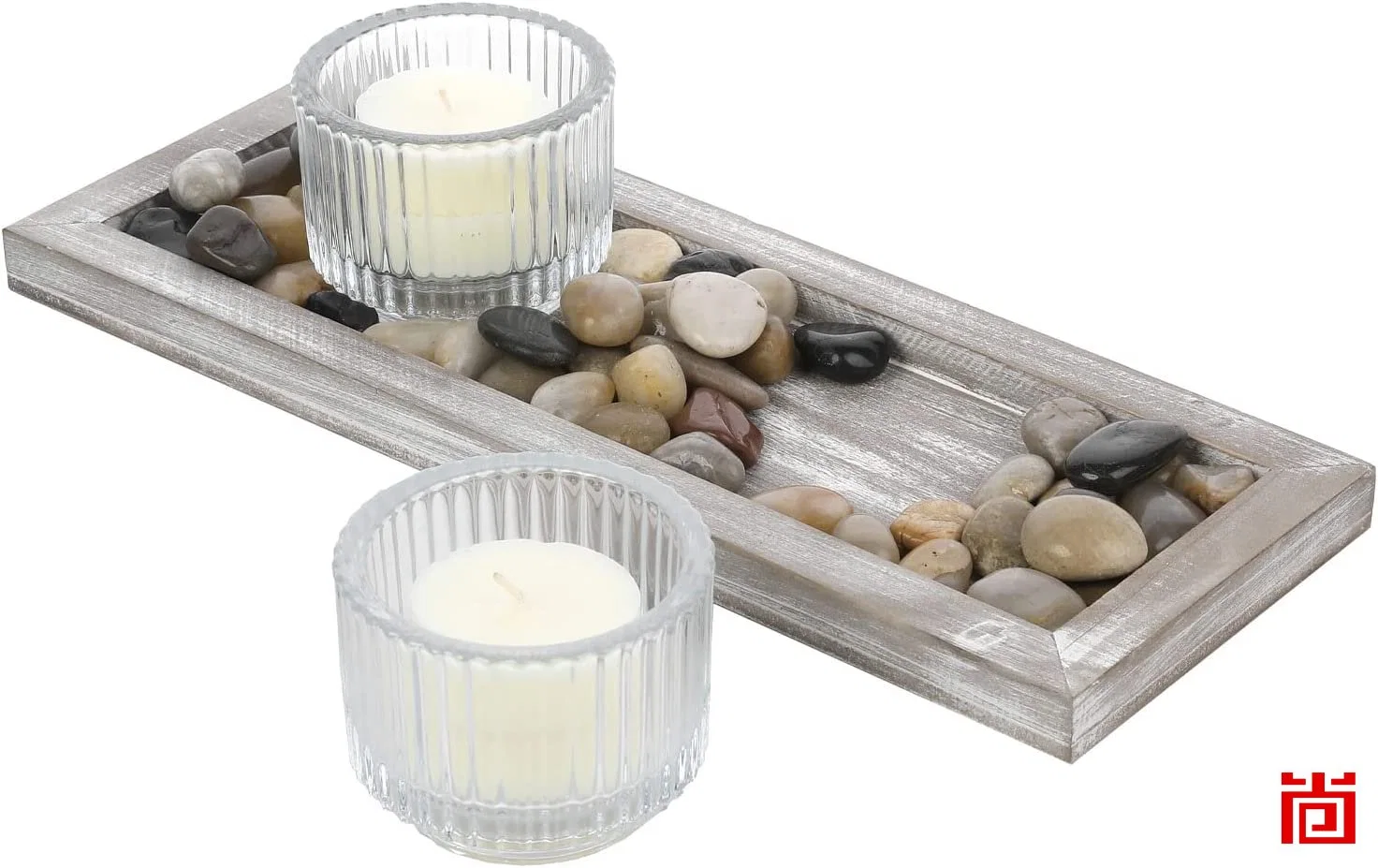 Decorative Glass Candle Holder Set with Whitewashed Wood Tray