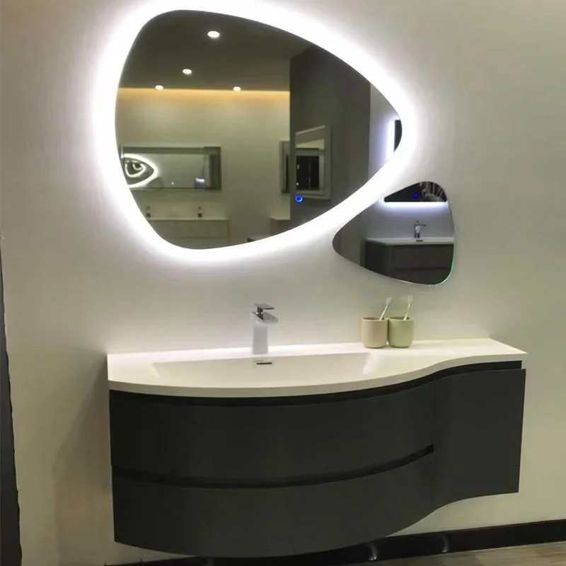 Floating Curved Bathroom Vanity Wall Mounted Half-Circle Bathroom Cabinet with Glass Basin