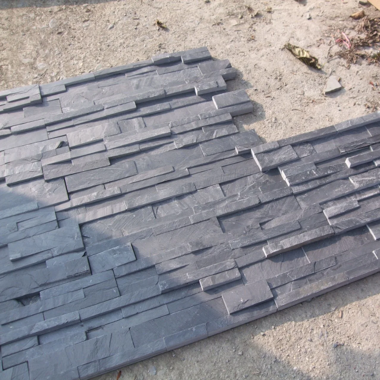 Slate Stone Pencil Design Dark Black Installing Cultured Stone Cladding