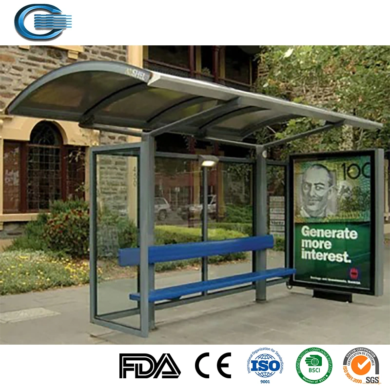 Huasheng Bus Stop Benches China Outdoor Shelter Factory Street Furniture Outdoor Metal Advertising Smart Advertising Bus Stop Shelter