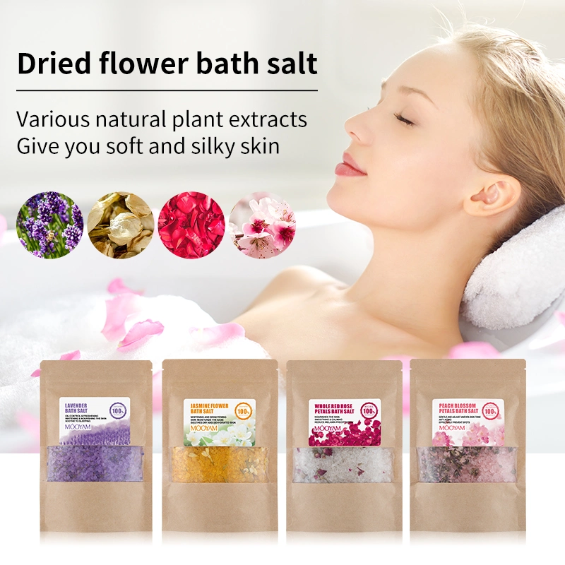 Mooyam Bulk natürliche Jasmin Pfirsichblüte Badesalz mit Blumen Bad SPA Relaxing Smoothing Lavendel Rosenblüten Bad Salz