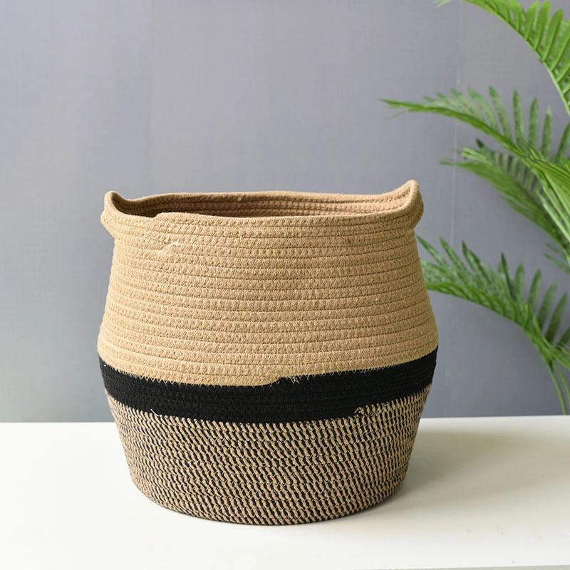 Cotton Rope Woven Flower Basket Plant Pot Decoration Collapsible Storage Basket